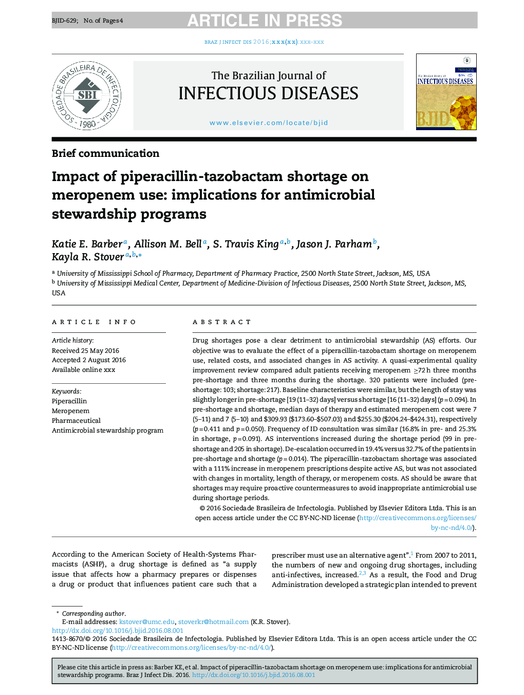 Impact of piperacillin-tazobactam shortage on meropenem use: implications for antimicrobial stewardship programs