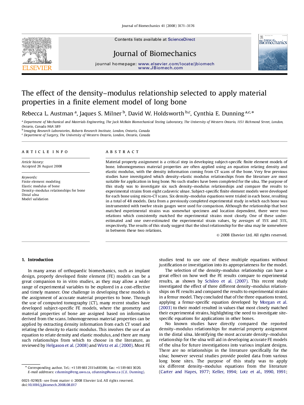 The effect of the density–modulus relationship selected to apply material properties in a finite element model of long bone