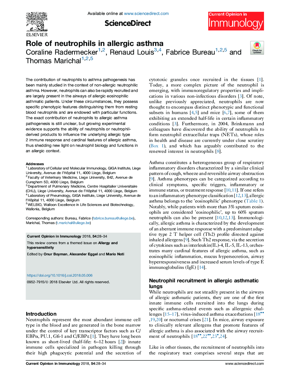 Role of neutrophils in allergic asthma