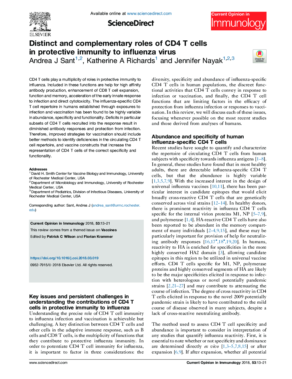 Distinct and complementary roles of CD4 T cells in protective immunity to influenza virus