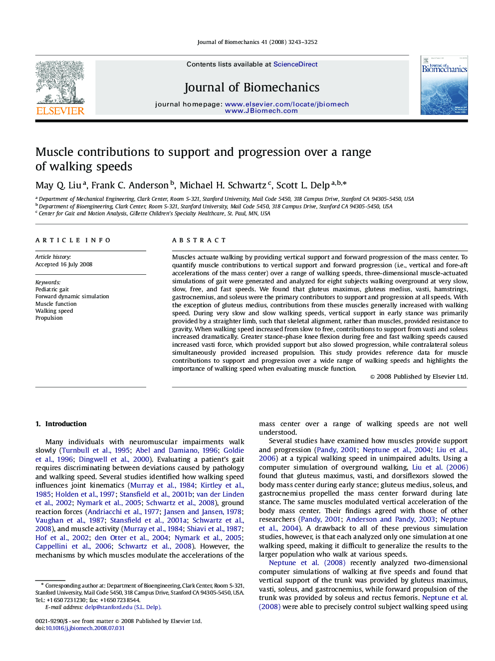 Muscle contributions to support and progression over a range of walking speeds