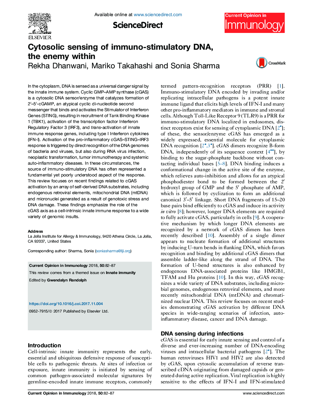 عکس صفحه اول مقاله: Cytosolic sensing of immuno-stimulatory DNA, the enemy within Cytosolic sensing of immuno-stimulatory DNA, the enemy within