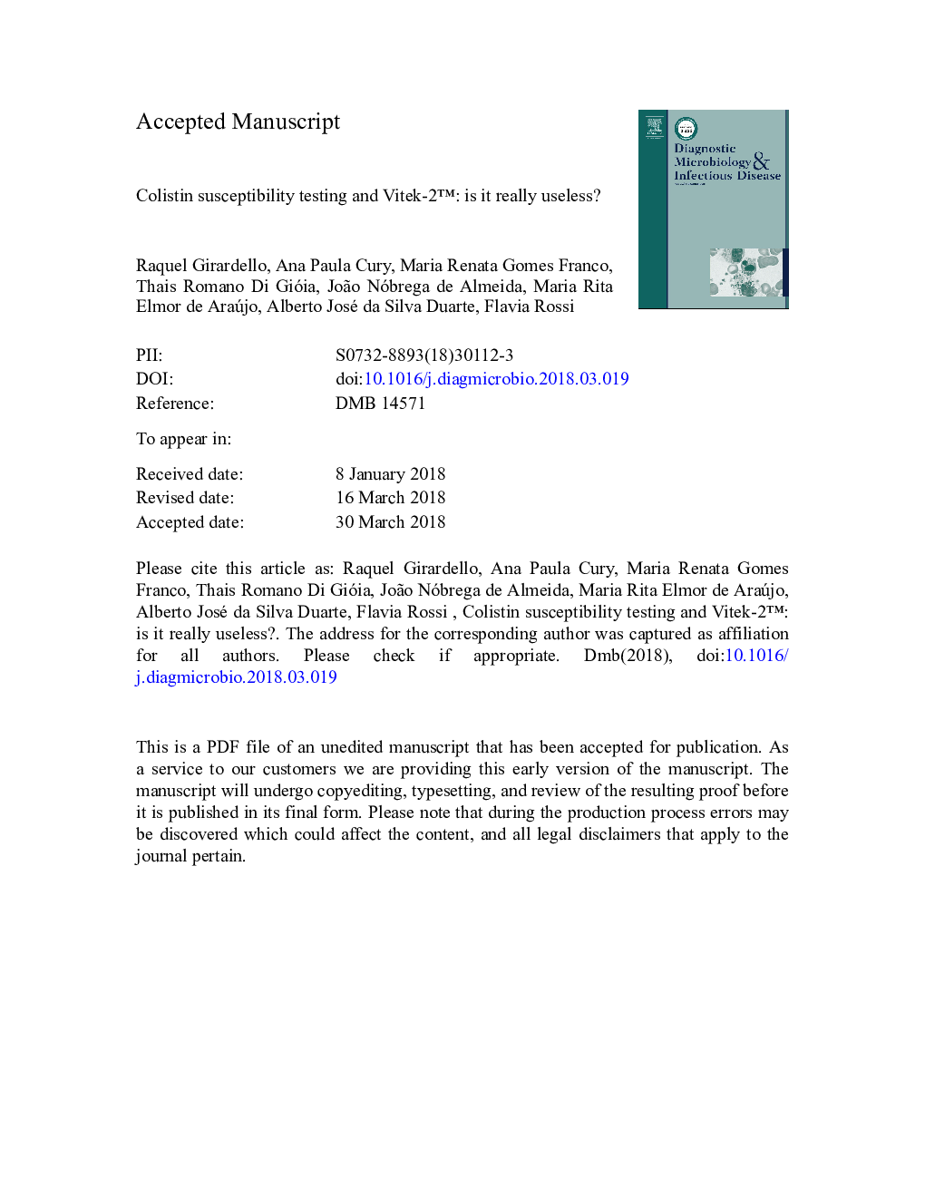 Colistin susceptibility testing and Vitek-2â¢: is it really useless?