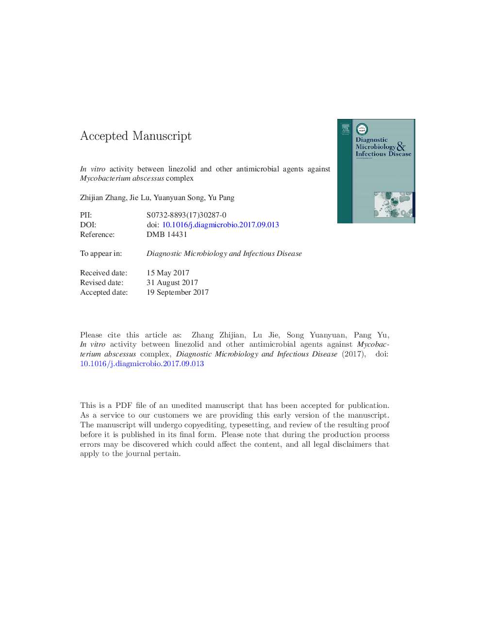 In vitro activity between linezolid and other antimicrobial agents against Mycobacterium abscessus complex