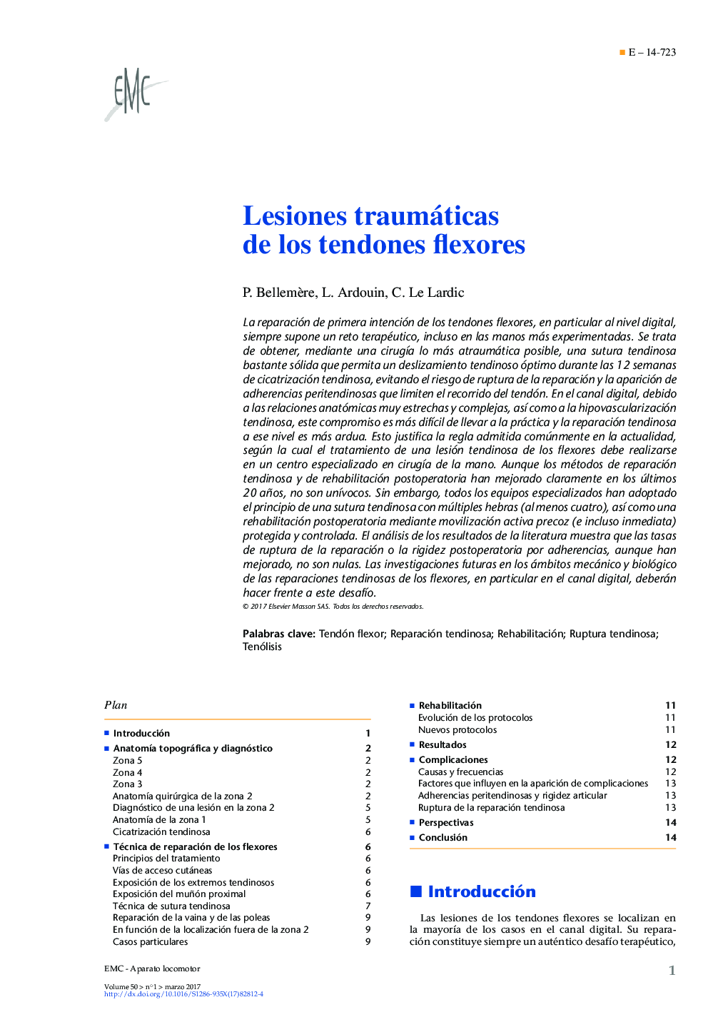 Lesiones traumáticas de los tendones flexores