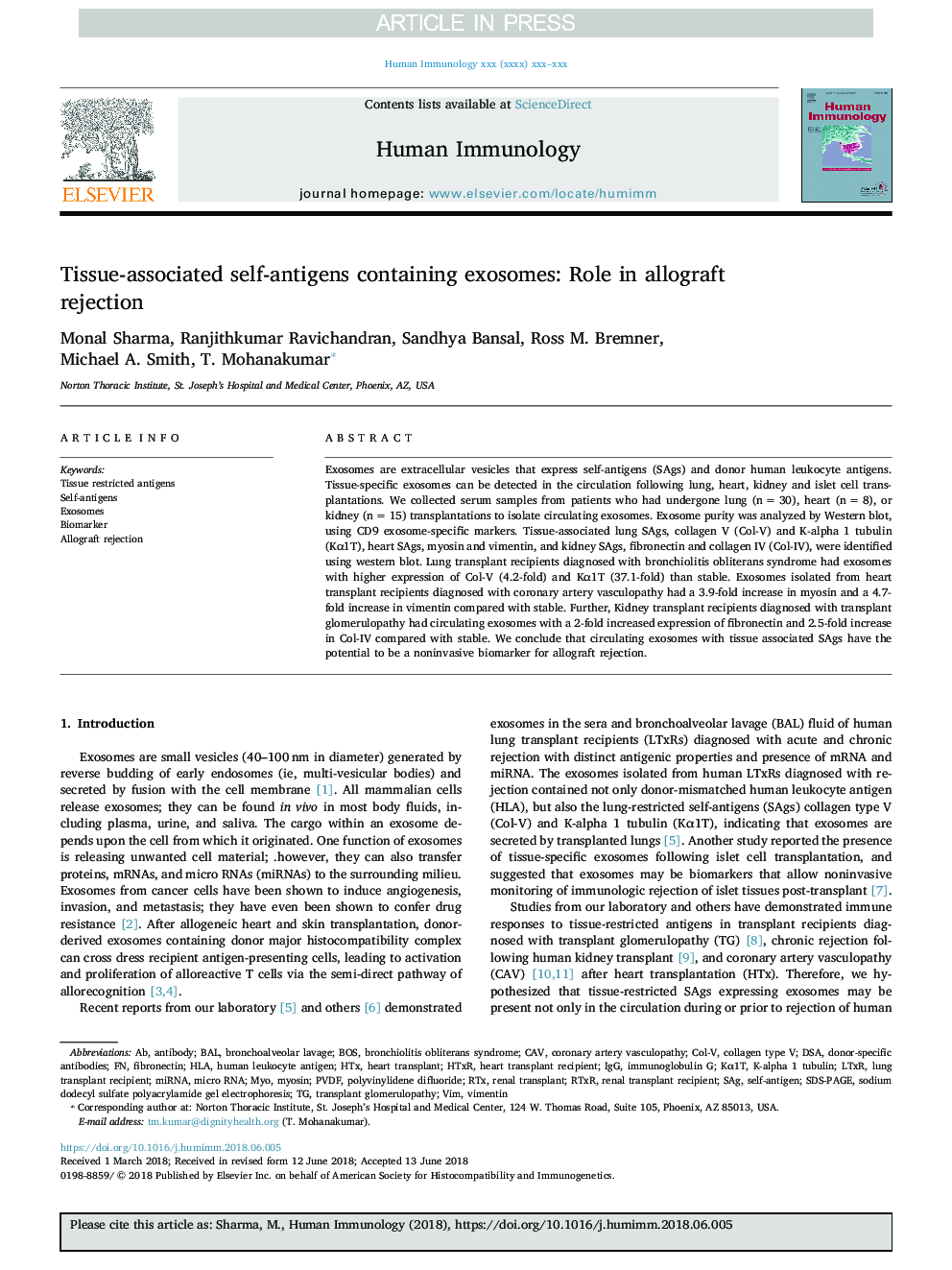 Tissue-associated self-antigens containing exosomes: Role in allograft rejection