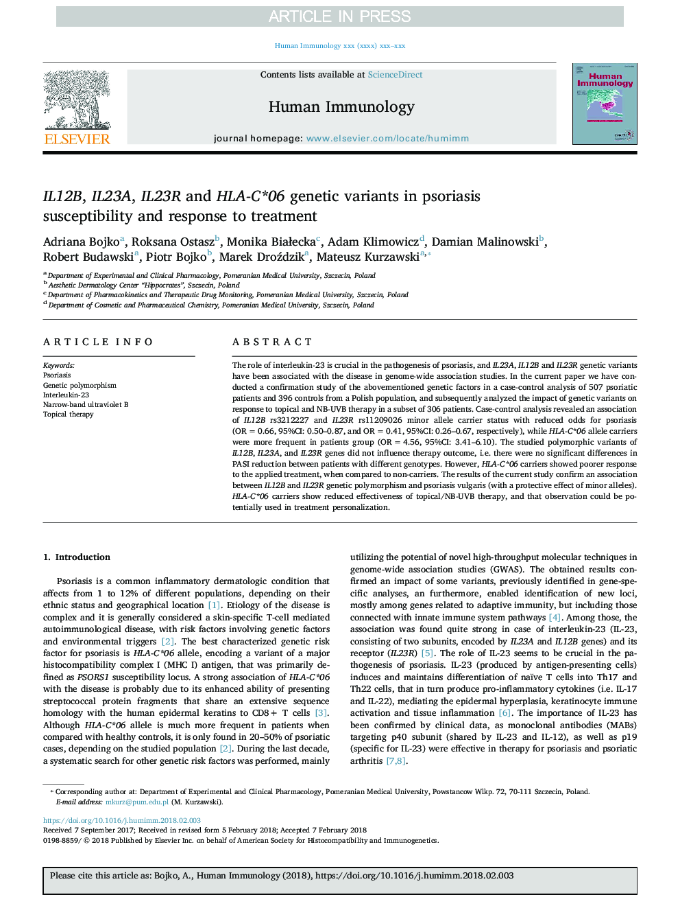 IL12B, IL23A, IL23R and HLA-C*06 genetic variants in psoriasis susceptibility and response to treatment