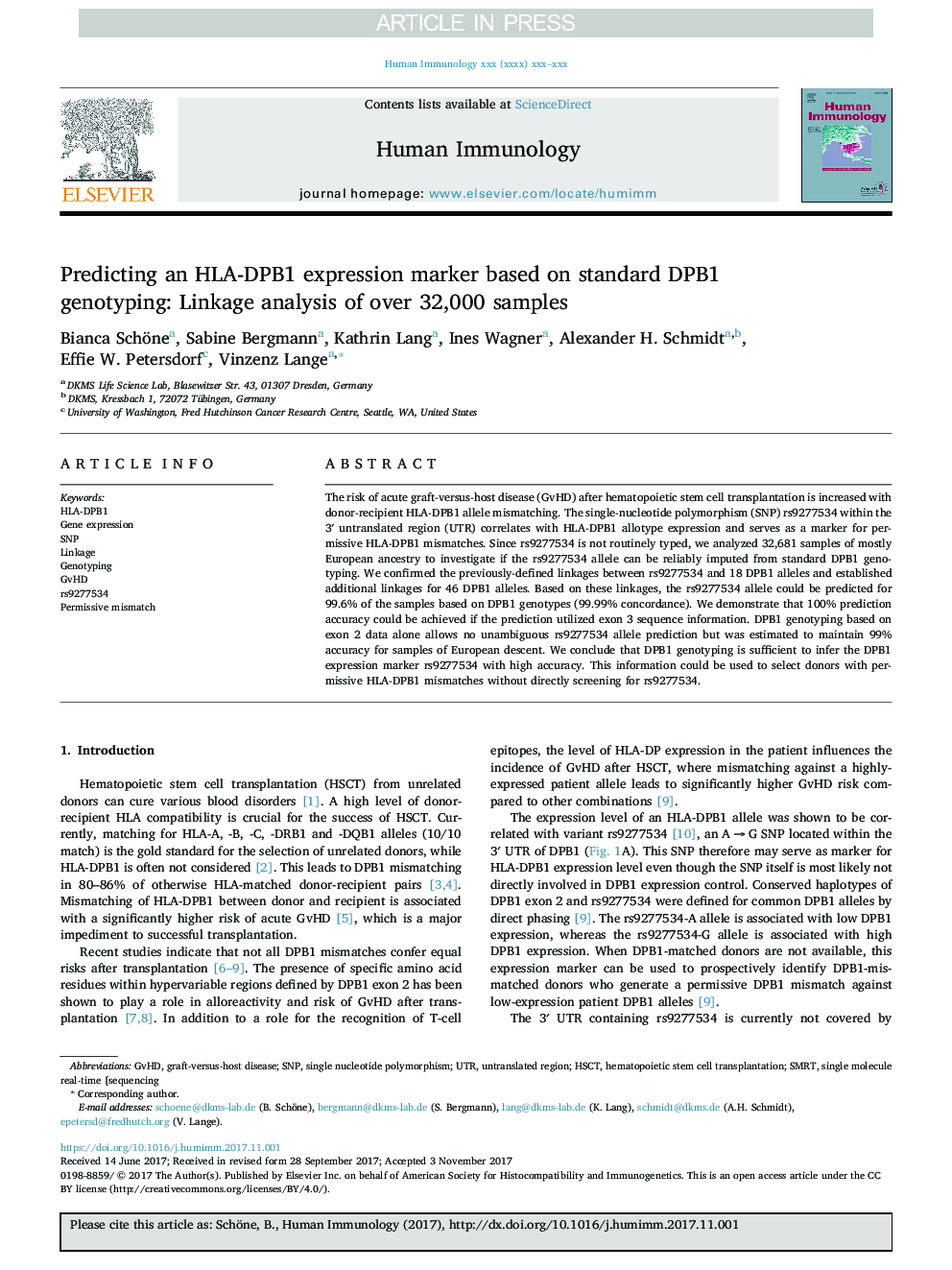 Predicting an HLA-DPB1 expression marker based on standard DPB1 genotyping: Linkage analysis of over 32,000 samples