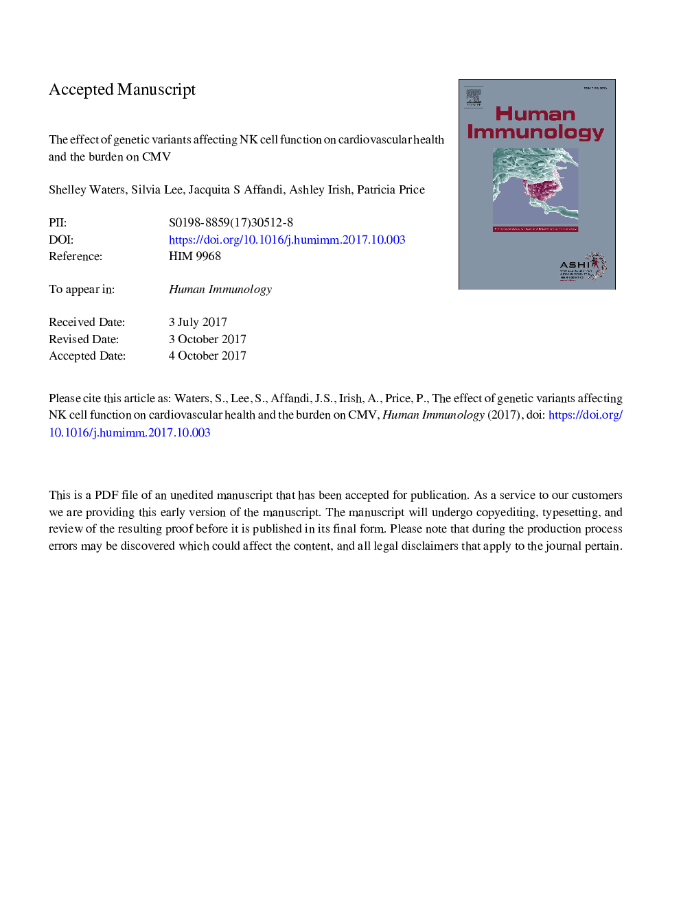 The effect of genetic variants affecting NK cell function on cardiovascular health and the burden of CMV