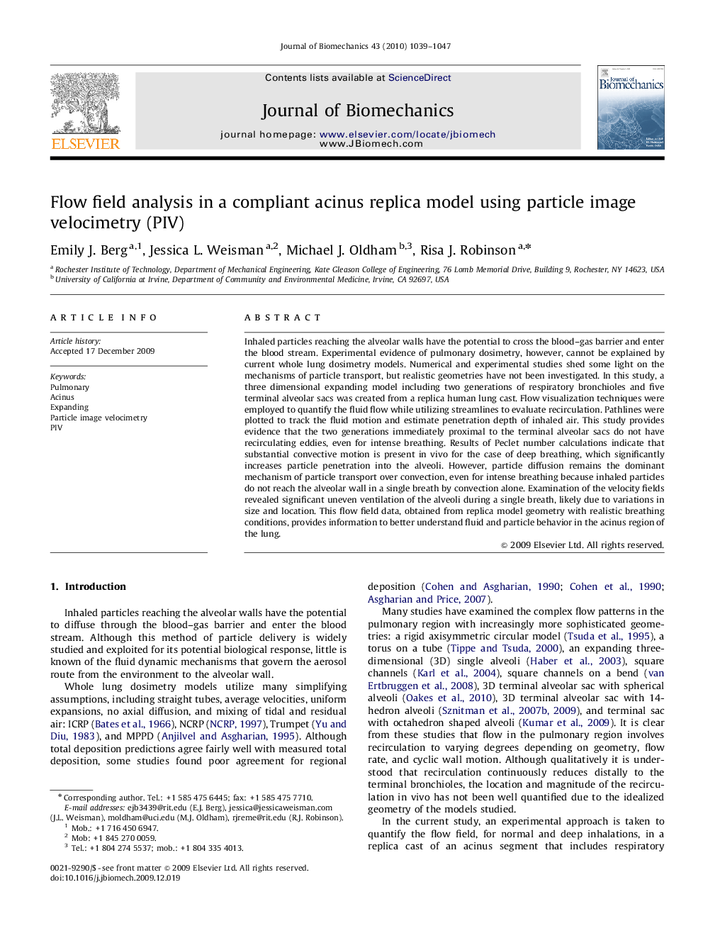 Flow field analysis in a compliant acinus replica model using particle image velocimetry (PIV)