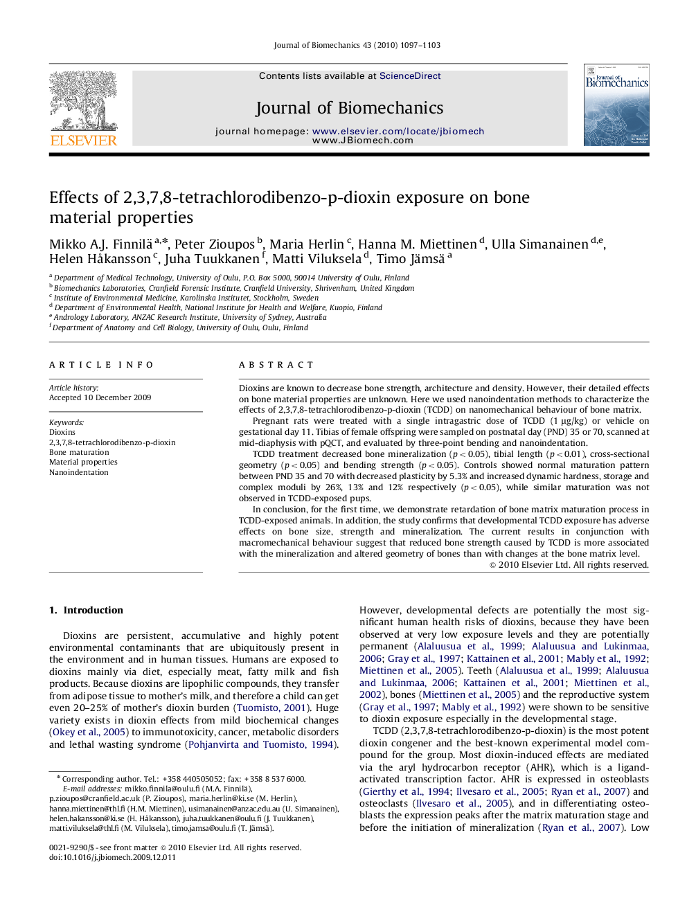 Effects of 2,3,7,8-tetrachlorodibenzo-p-dioxin exposure on bone material properties