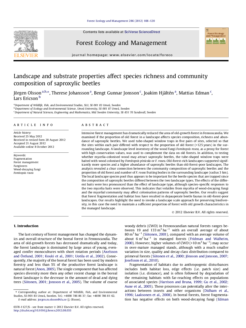 Landscape and substrate properties affect species richness and community composition of saproxylic beetles