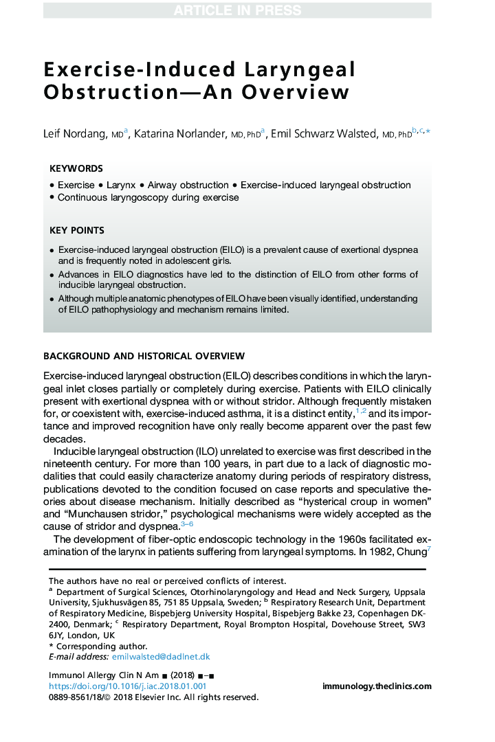 Exercise-Induced Laryngeal Obstruction-An Overview