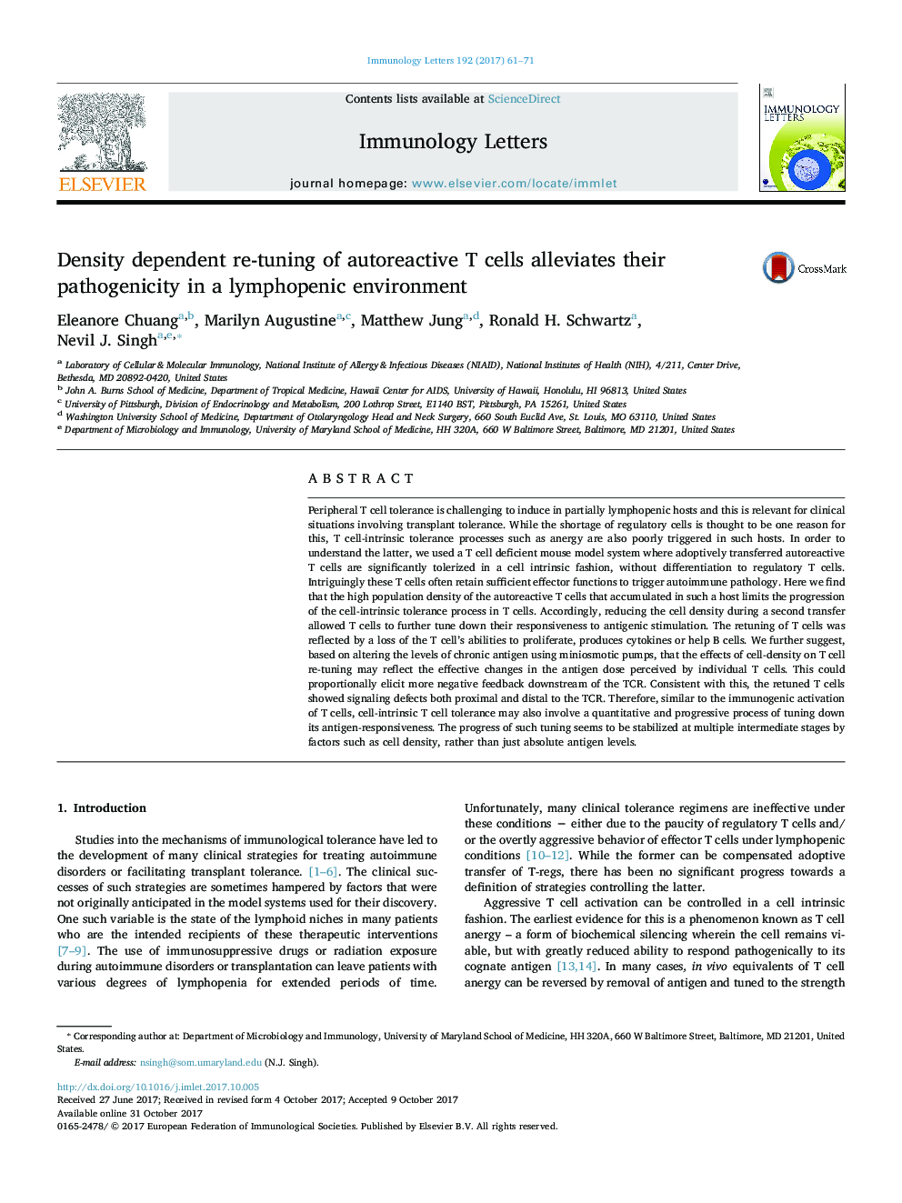 Density dependent re-tuning of autoreactive T cells alleviates their pathogenicity in a lymphopenic environment