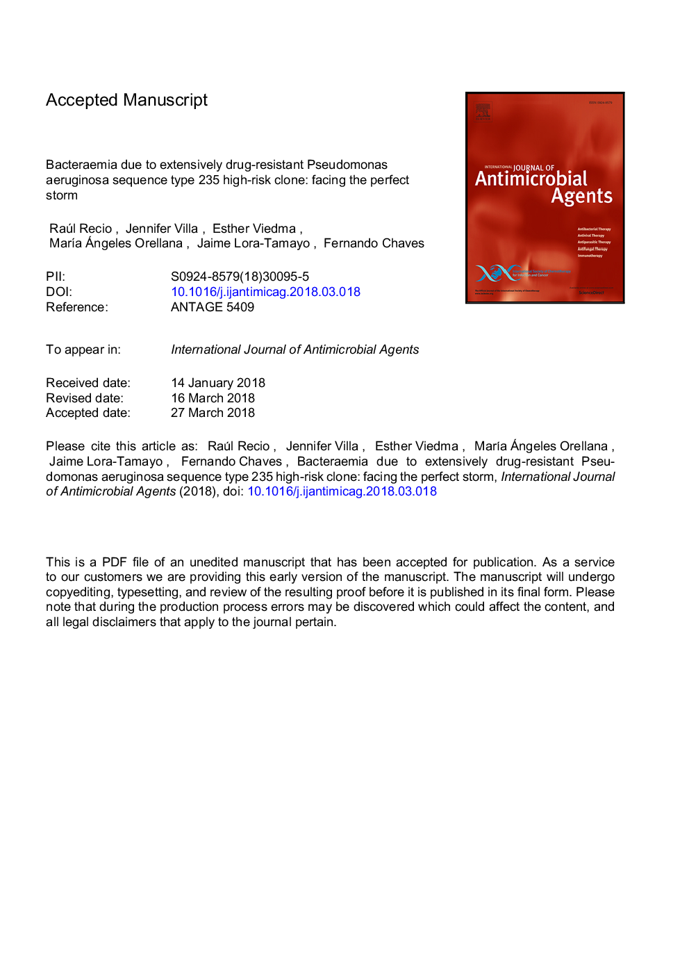 Bacteraemia due to extensively drug-resistant Pseudomonas aeruginosa sequence type 235 high-risk clone: Facing the perfect storm