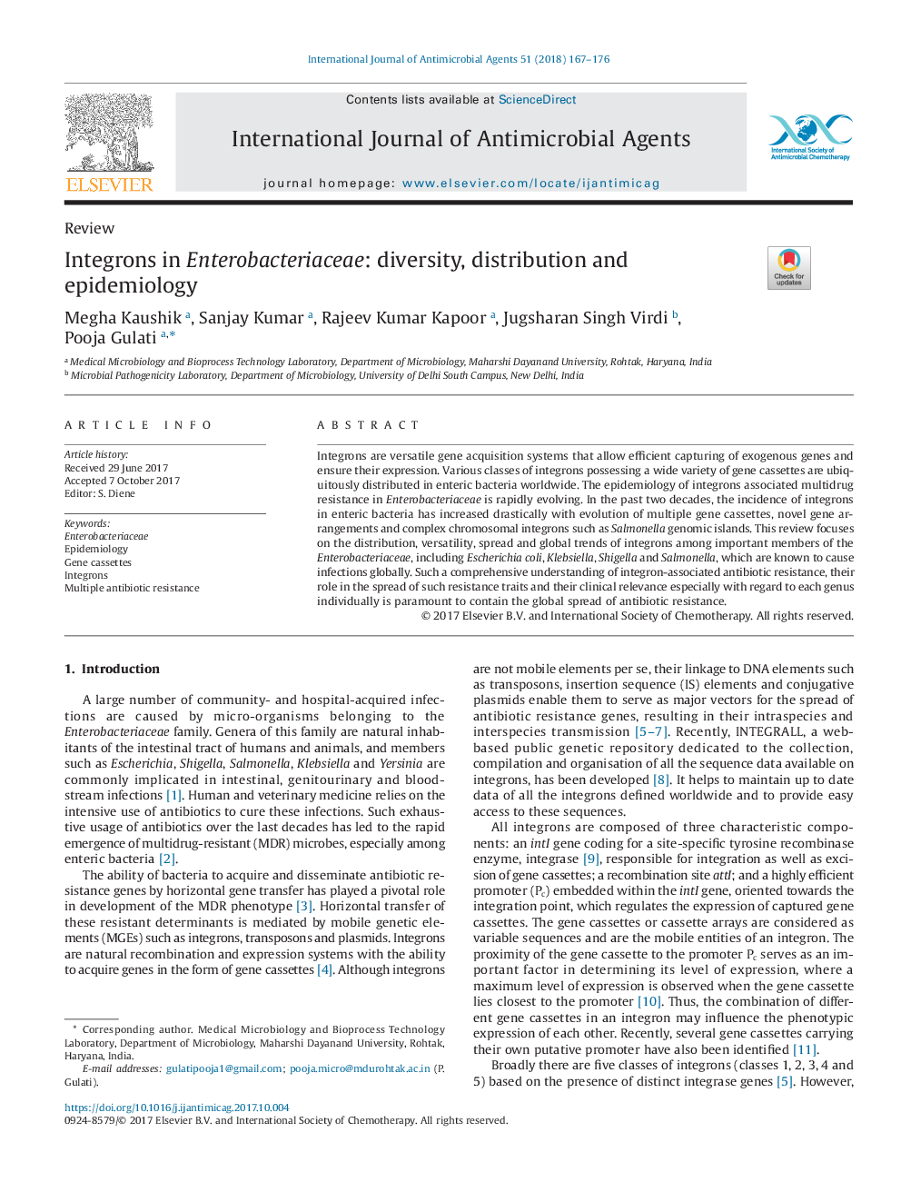 Integrons in Enterobacteriaceae: diversity, distribution and epidemiology