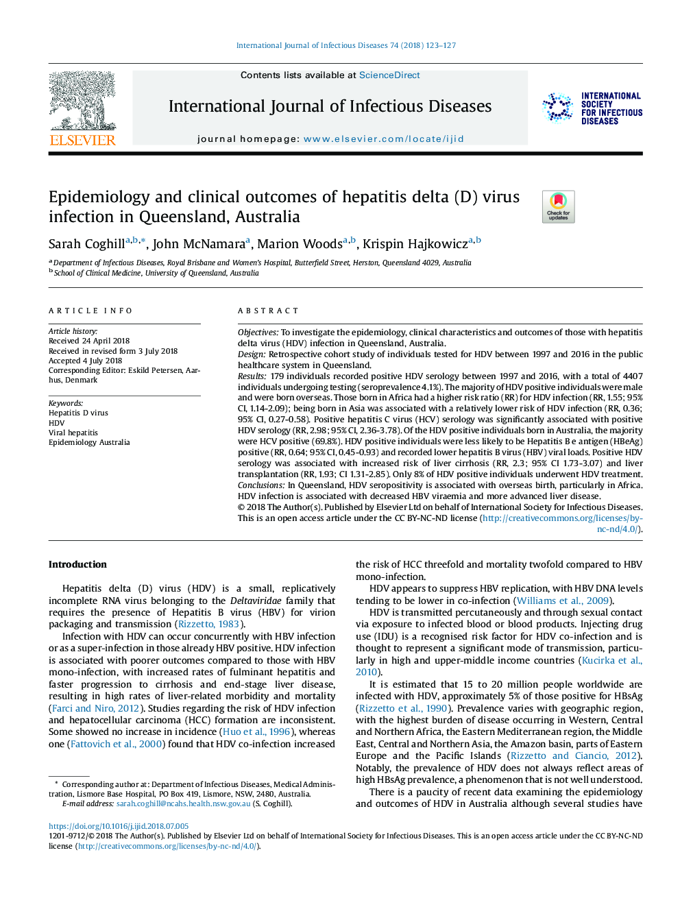 Epidemiology and clinical outcomes of hepatitis delta (D) virus infection in Queensland, Australia