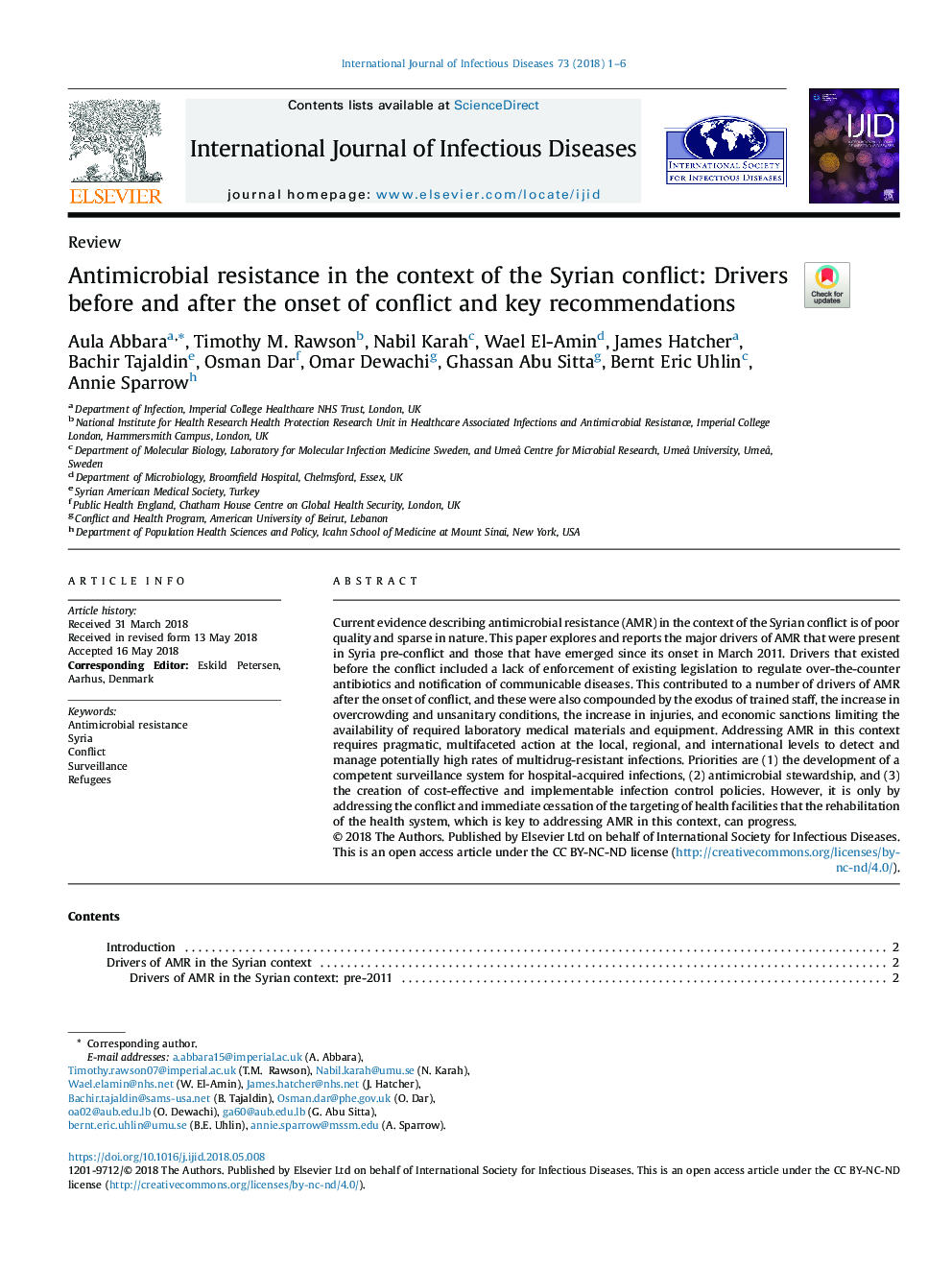 Antimicrobial resistance in the context of the Syrian conflict: Drivers before and after the onset of conflict and key recommendations