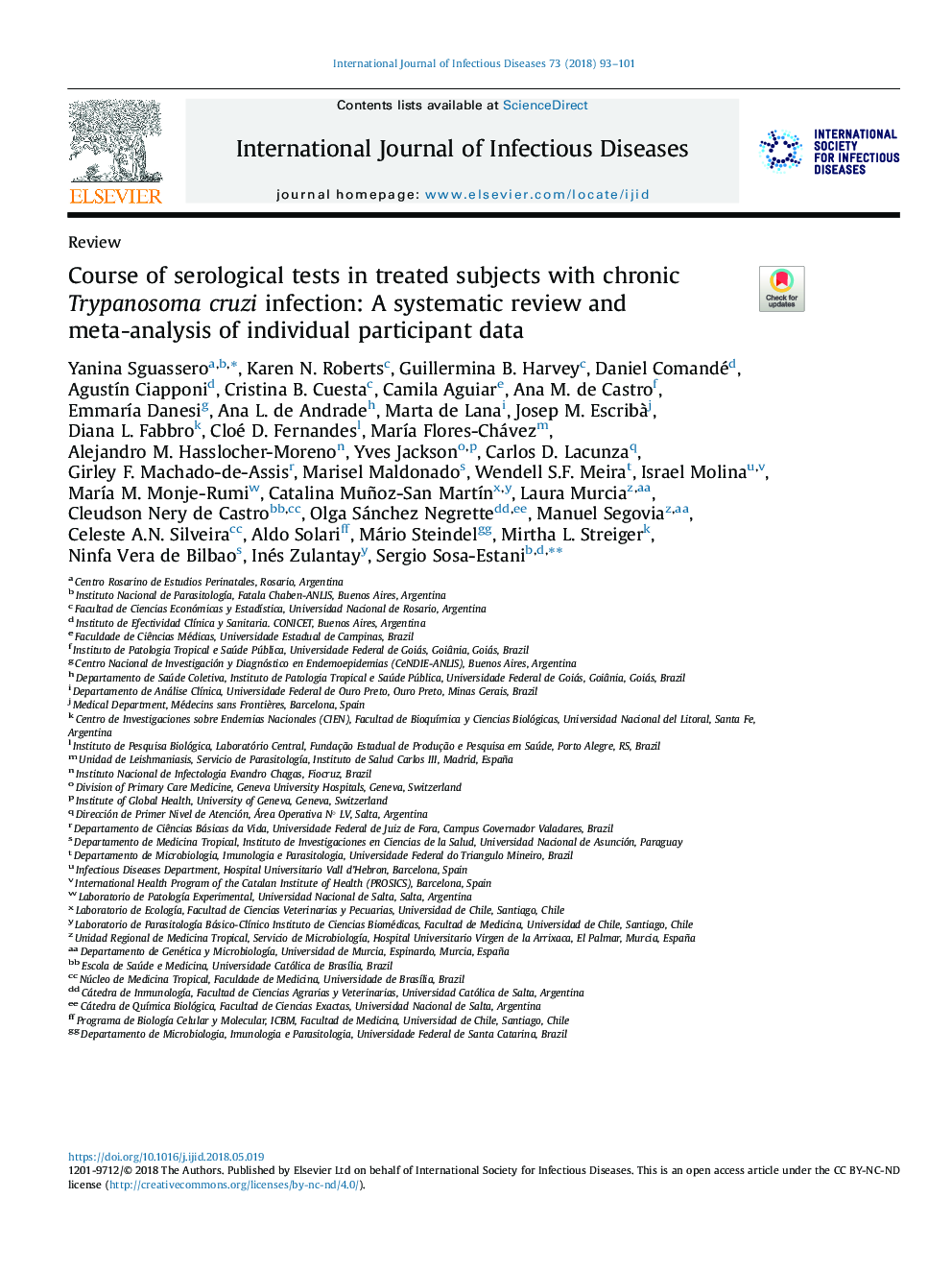 Course of serological tests in treated subjects with chronic Trypanosoma cruzi infection: A systematic review and meta-analysis of individual participant data