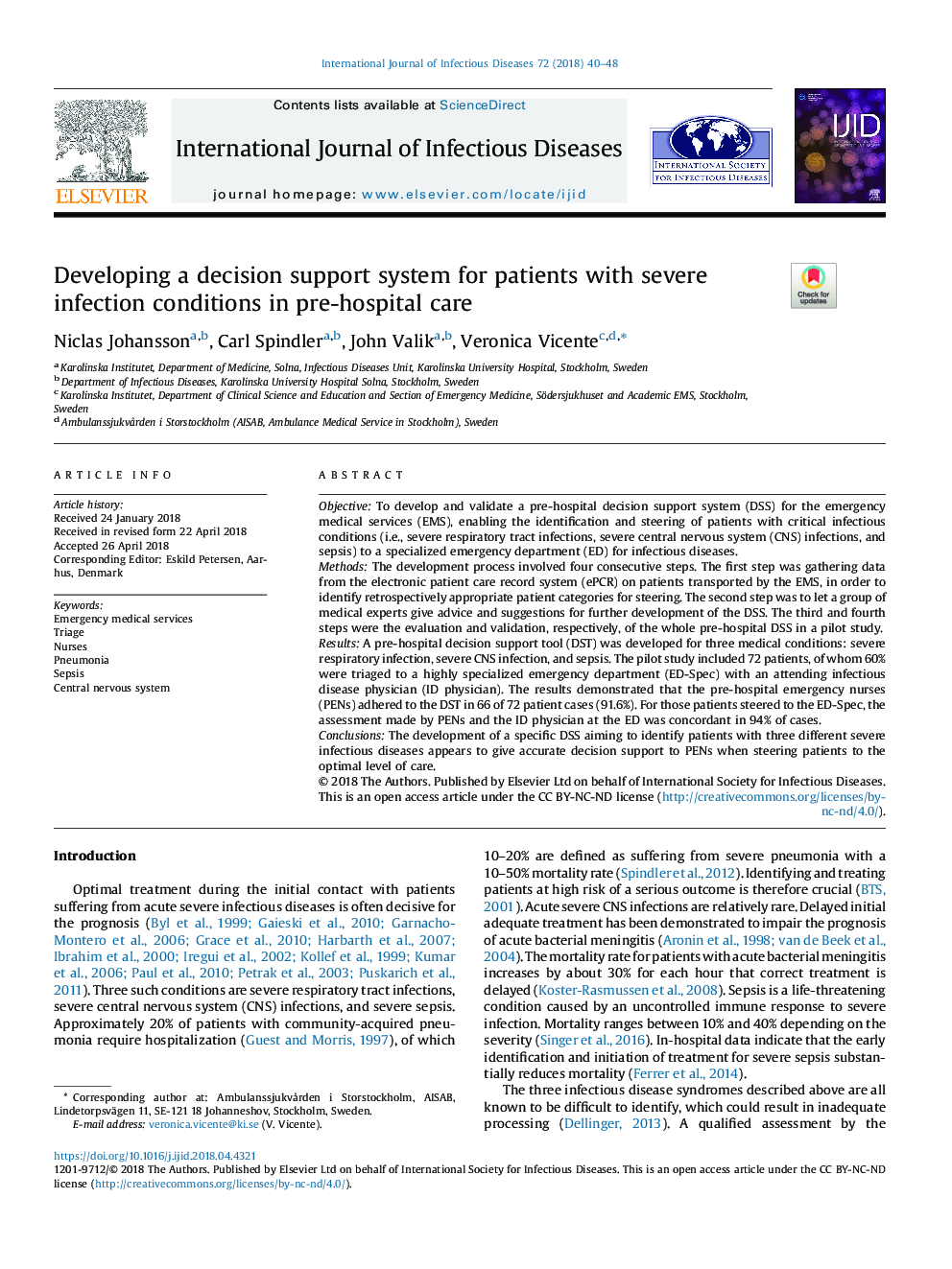 Developing a decision support system for patients with severe infection conditions in pre-hospital care