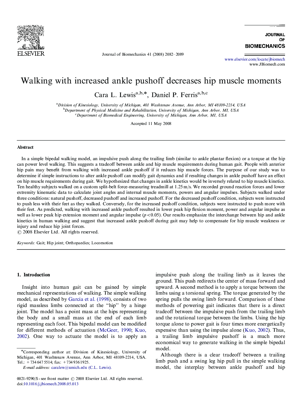 Walking with increased ankle pushoff decreases hip muscle moments