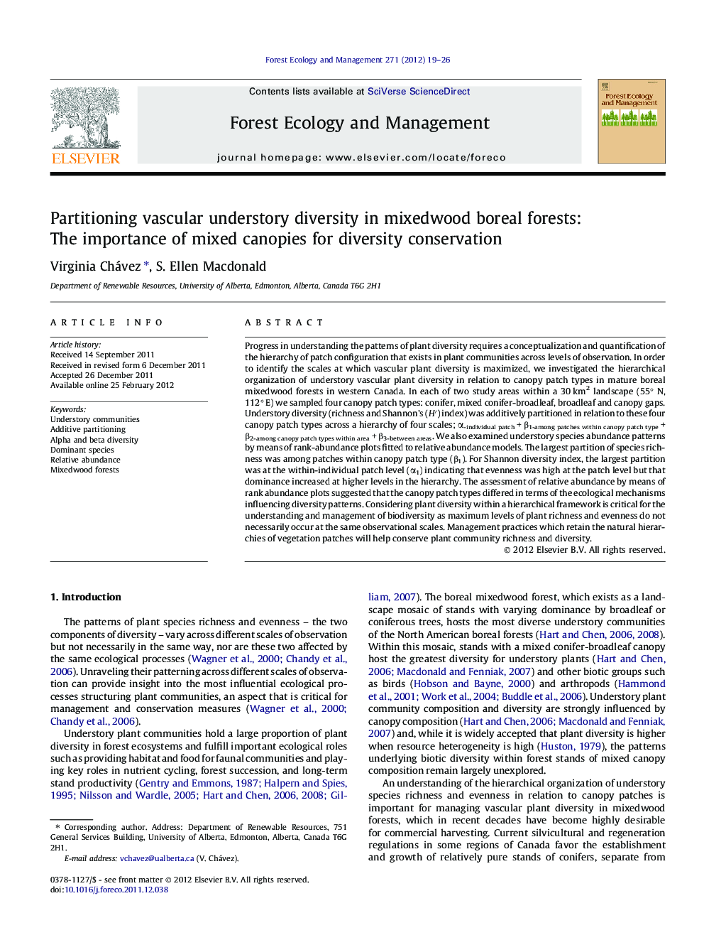 Partitioning vascular understory diversity in mixedwood boreal forests: The importance of mixed canopies for diversity conservation