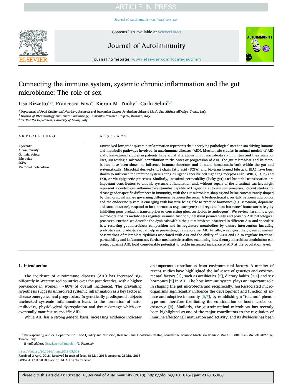 Connecting the immune system, systemic chronic inflammation and the gut microbiome: The role of sex