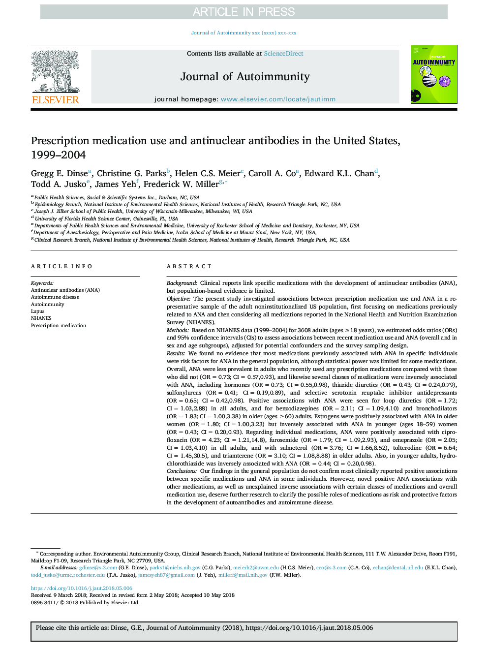 Prescription medication use and antinuclear antibodies in the United States, 1999-2004