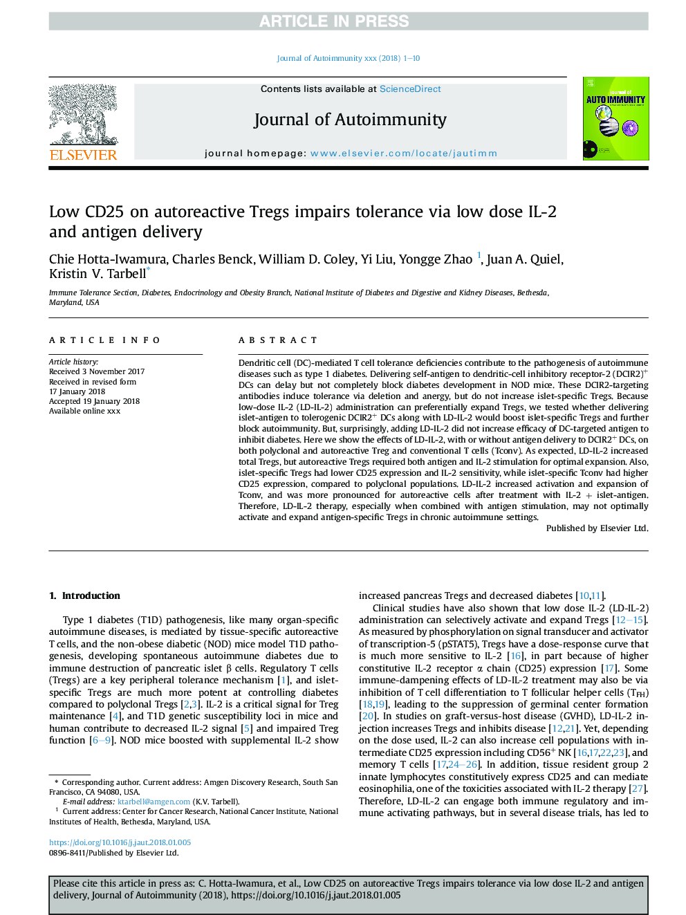 Low CD25 on autoreactive Tregs impairs tolerance via low dose IL-2 and antigen delivery