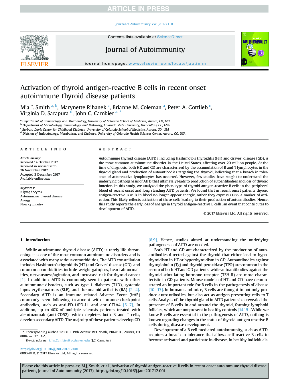 Activation of thyroid antigen-reactive B cells in recent onset autoimmune thyroid disease patients