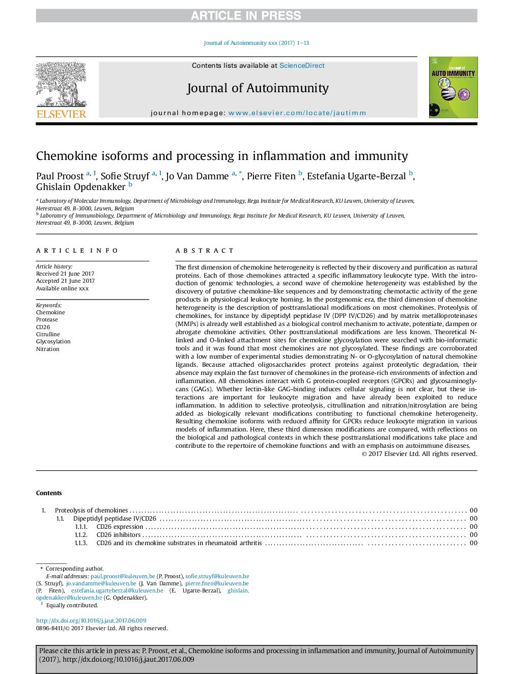 Chemokine isoforms and processing in inflammation and immunity