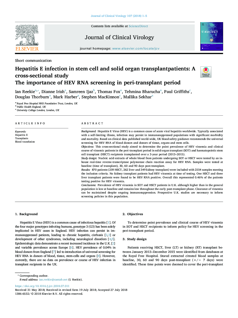 Hepatitis E infection in stem cell and solid organ transplantpatients: A cross-sectional study