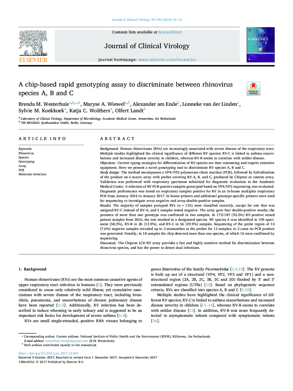 A chip-based rapid genotyping assay to discriminate between rhinovirus species A, B and C