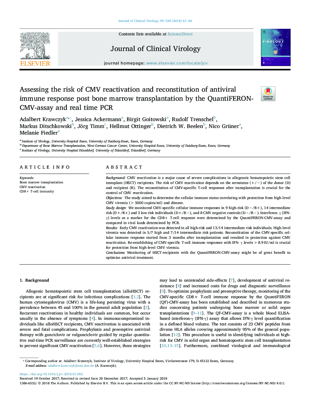 Assessing the risk of CMV reactivation and reconstitution of antiviral immune response post bone marrow transplantation by the QuantiFERON-CMV-assay and real time PCR