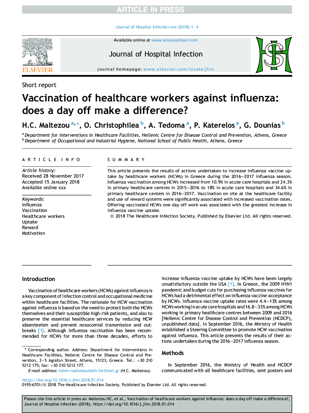 Vaccination of healthcare workers against influenza: does a day off make a difference?