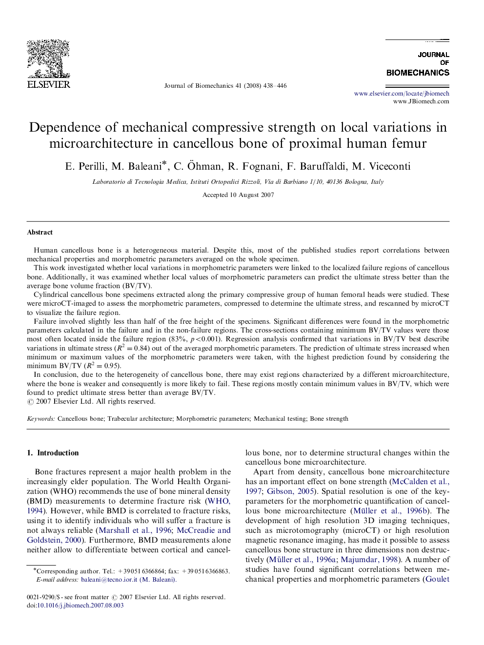 Dependence of mechanical compressive strength on local variations in microarchitecture in cancellous bone of proximal human femur