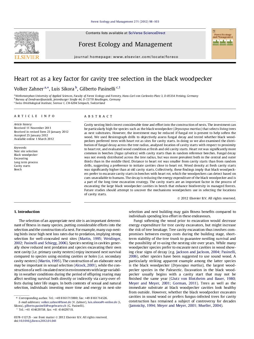 Heart rot as a key factor for cavity tree selection in the black woodpecker