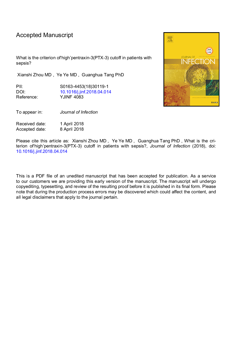 What is the criterion of 'high' pentraxin-3(PTX-3) cutoff in patients with sepsis?