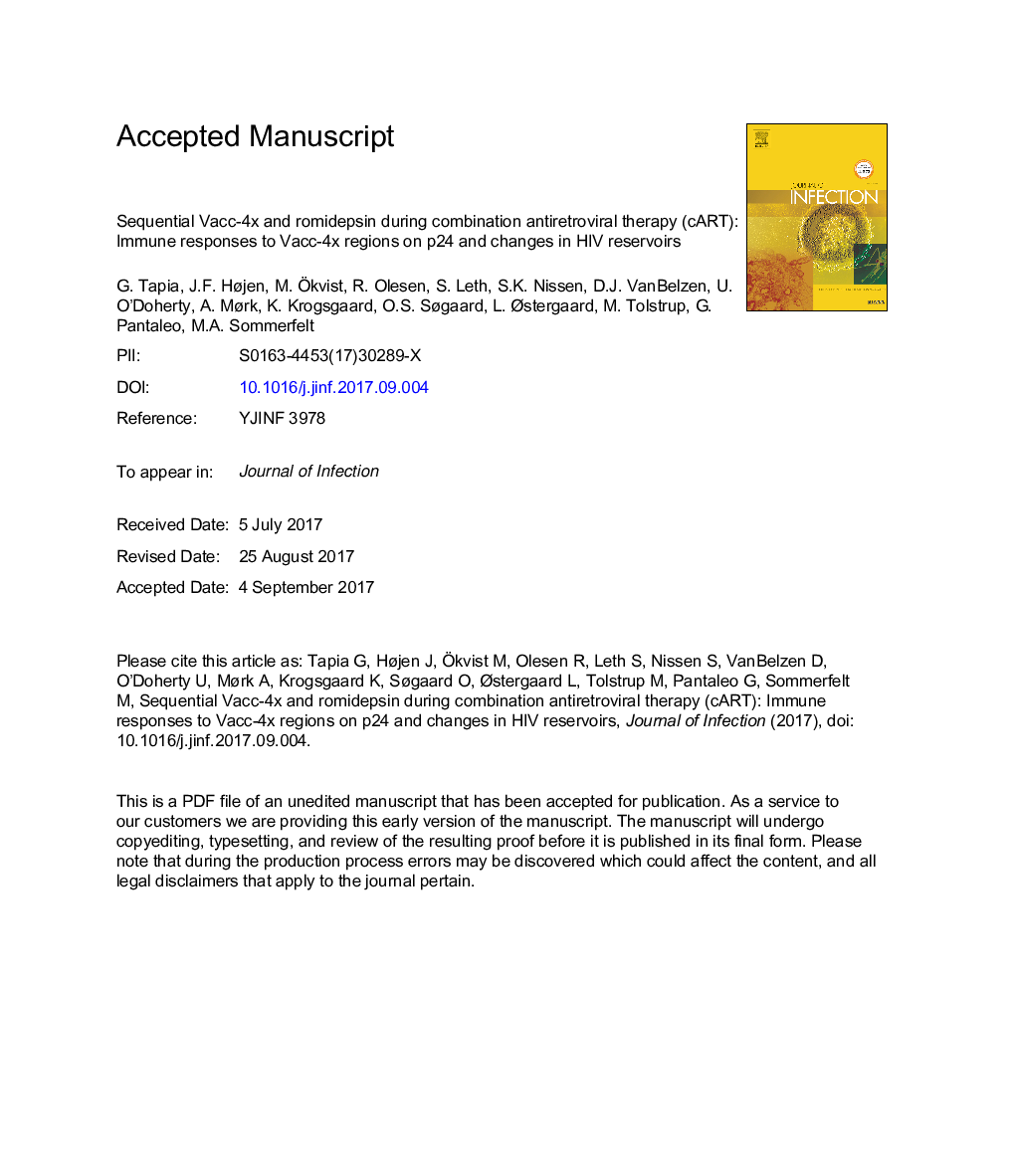 Sequential Vacc-4x and romidepsin during combination antiretroviral therapy (cART): Immune responses to Vacc-4x regions on p24 and changes in HIV reservoirs