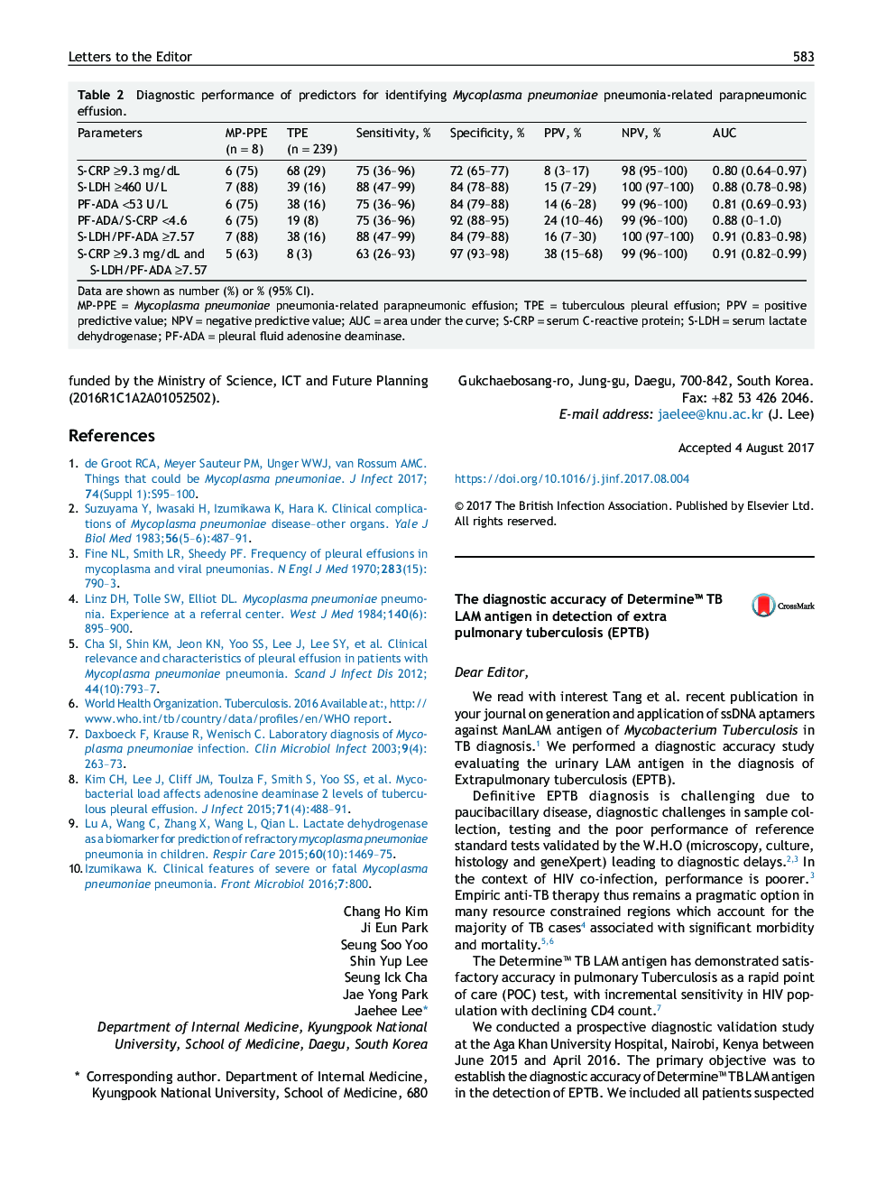 The diagnostic accuracy of Determineâ¢ TB LAM antigen in detection of extra pulmonary tuberculosis (EPTB)