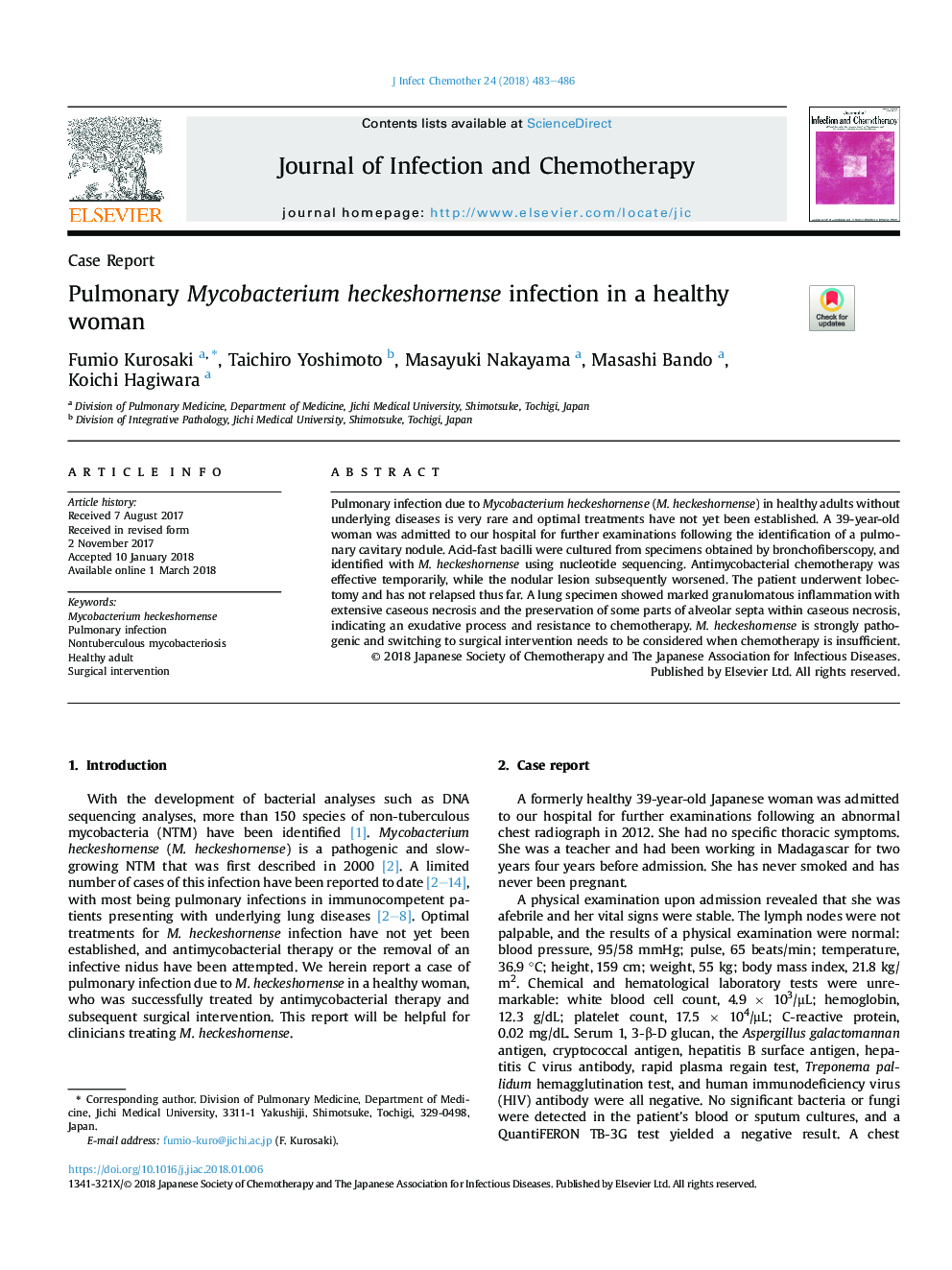 Pulmonary Mycobacterium heckeshornense infection in a healthy woman