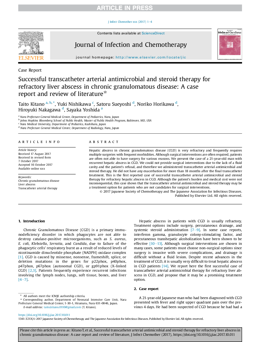 Successful transcatheter arterial antimicrobial and steroid therapy for refractory liver abscess in chronic granulomatous disease: A case report and review of literature