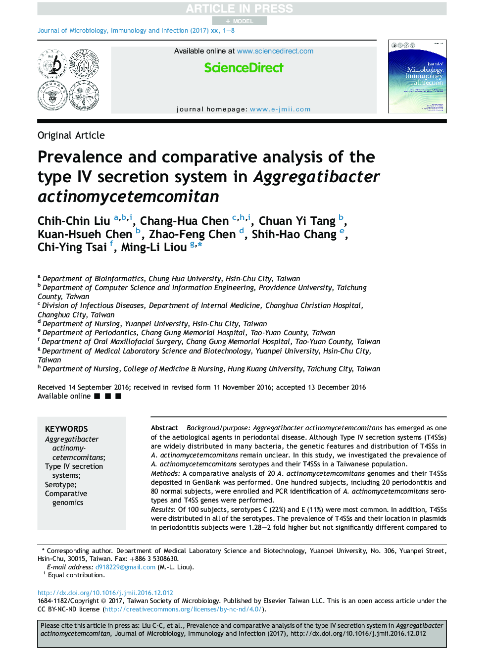 Prevalence and comparative analysis of the type IV secretion system in Aggregatibacter actinomycetemcomitan