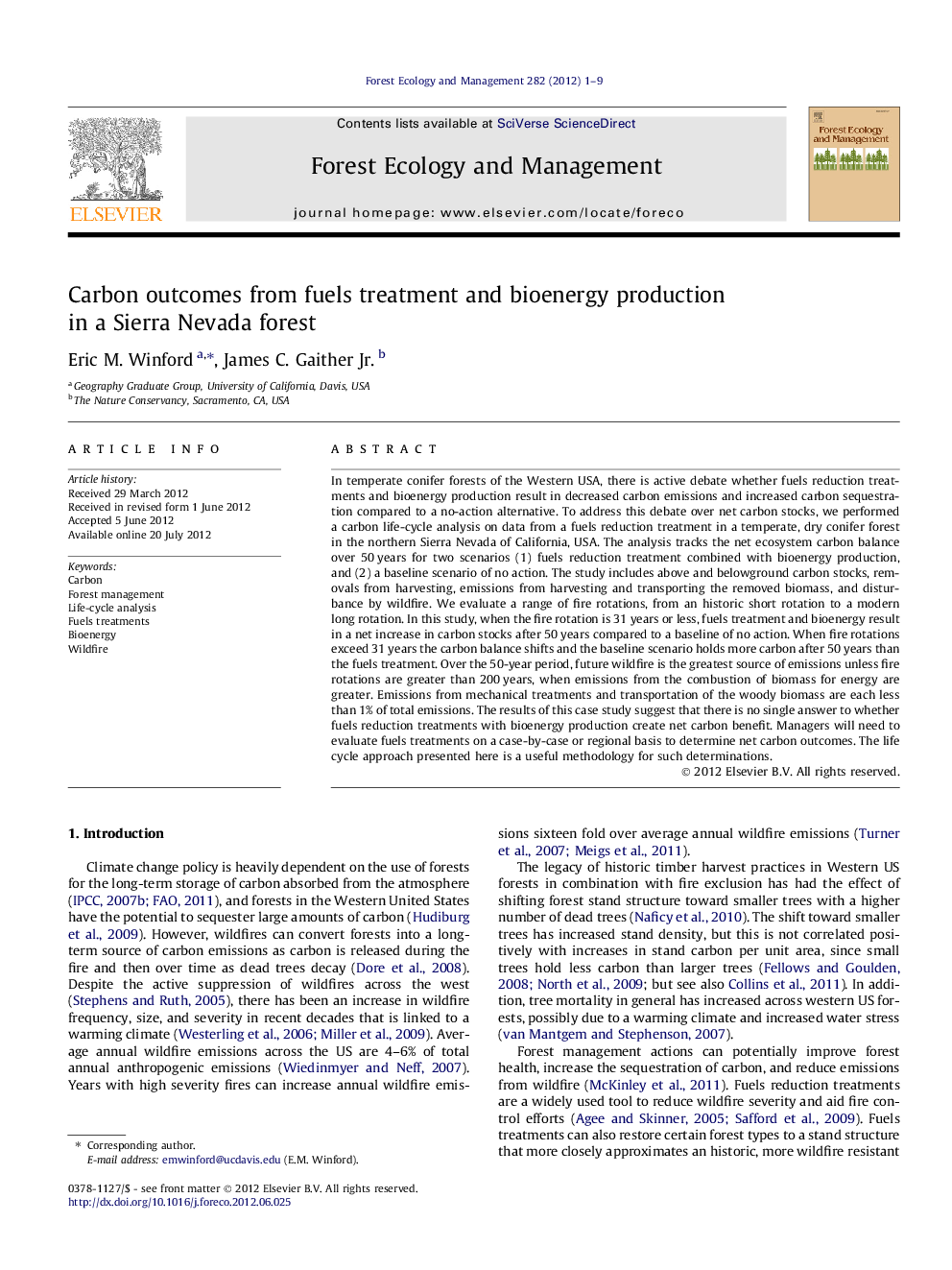 Carbon outcomes from fuels treatment and bioenergy production in a Sierra Nevada forest