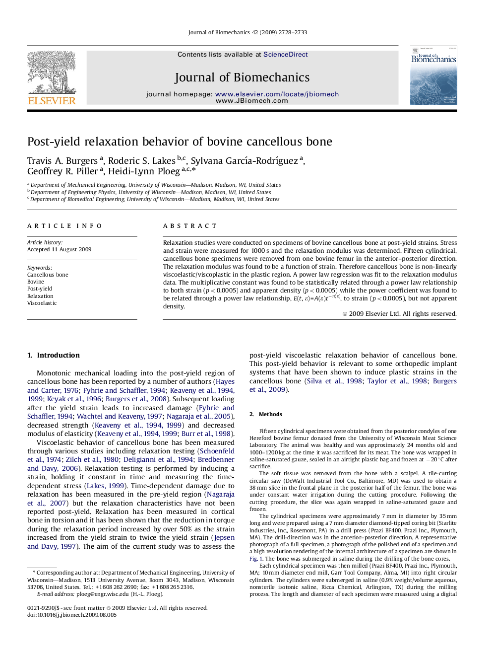 Post-yield relaxation behavior of bovine cancellous bone