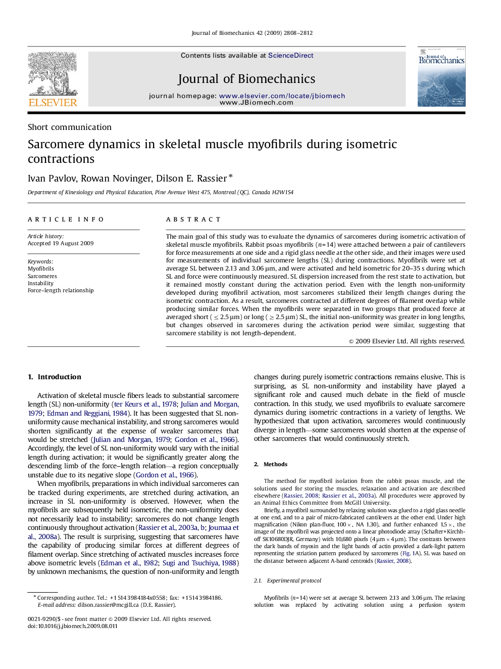 Sarcomere dynamics in skeletal muscle myofibrils during isometric contractions