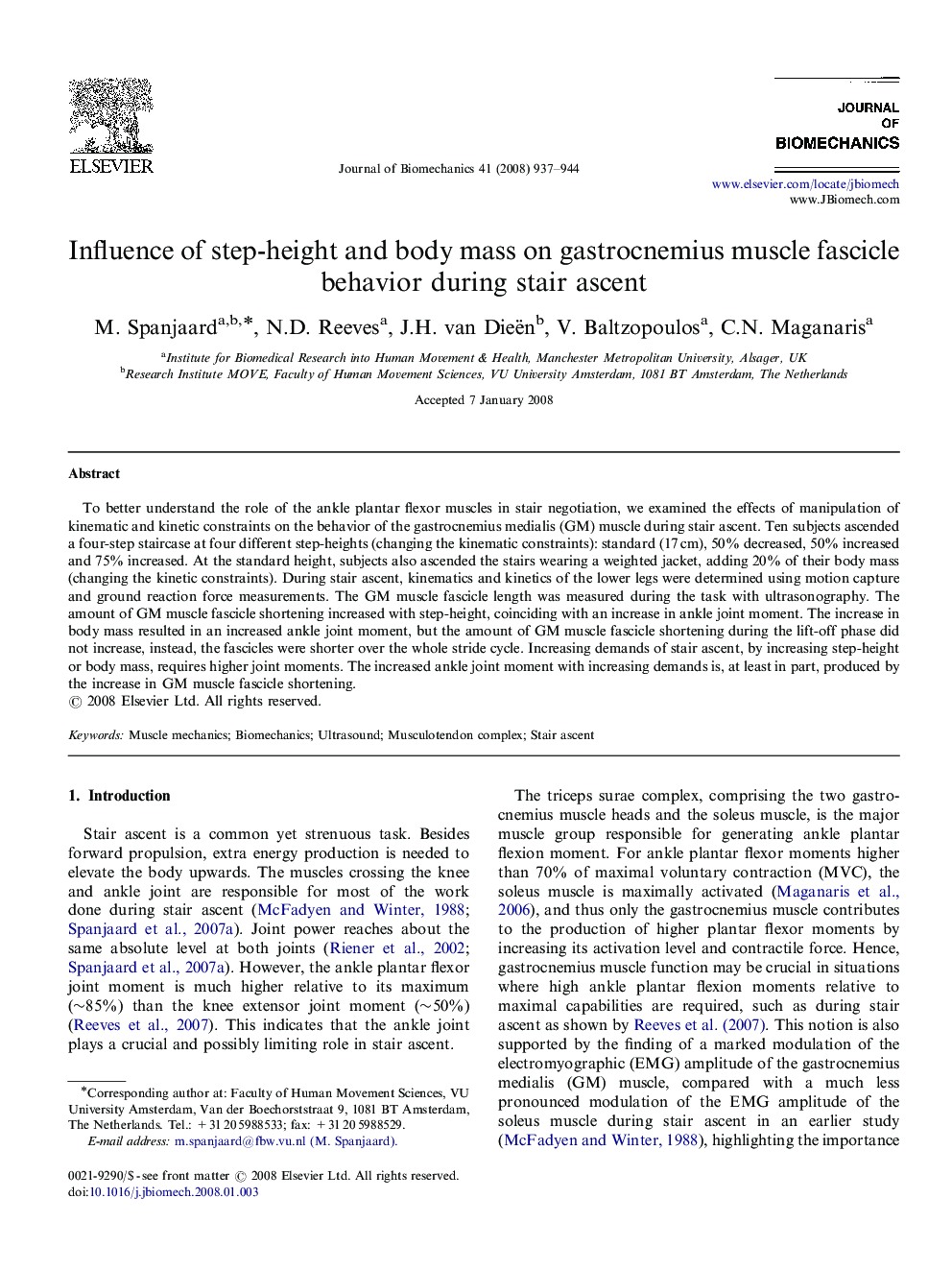 Influence of step-height and body mass on gastrocnemius muscle fascicle behavior during stair ascent