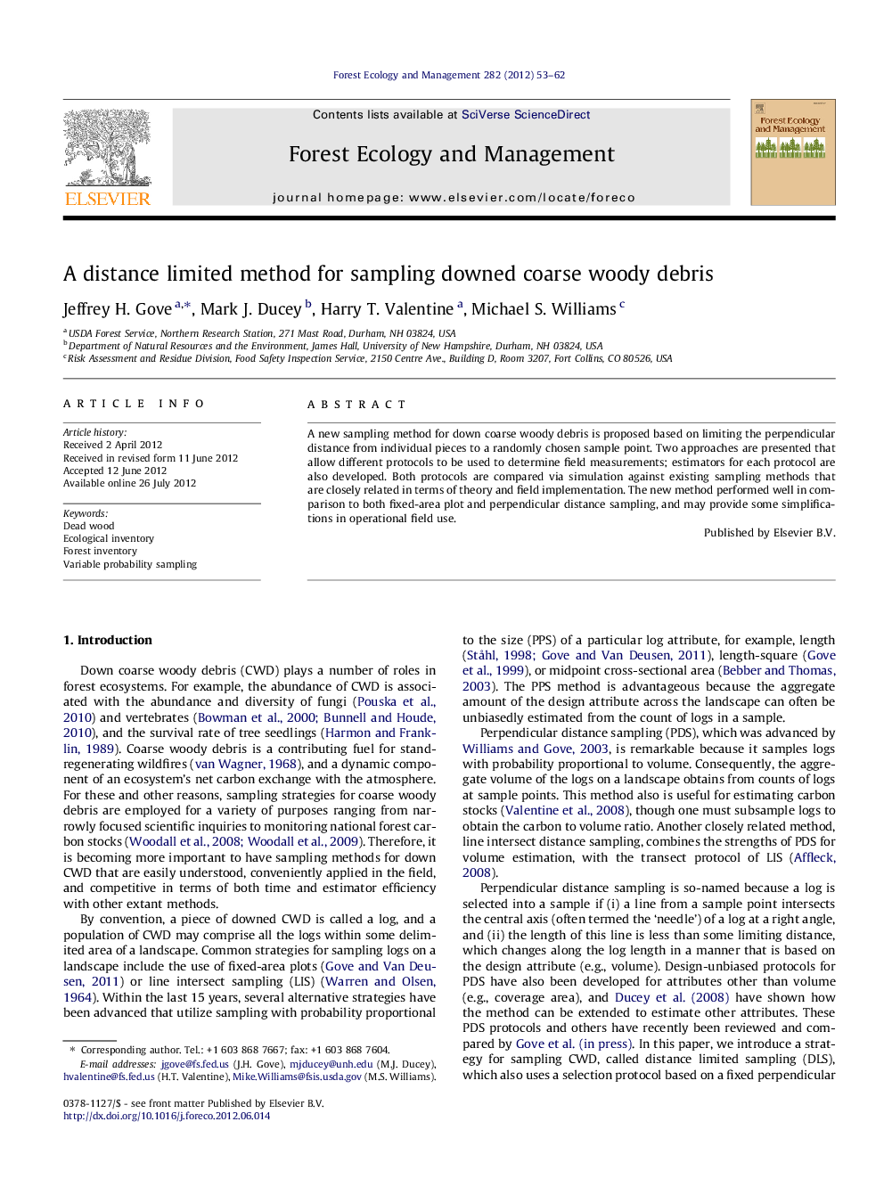 A distance limited method for sampling downed coarse woody debris