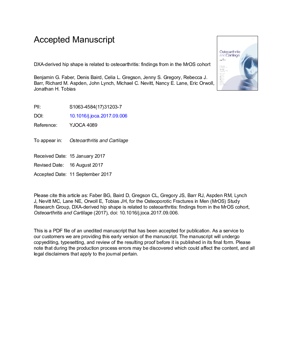 DXA-derived hip shape is related to osteoarthritis: findings from in the MrOS cohort