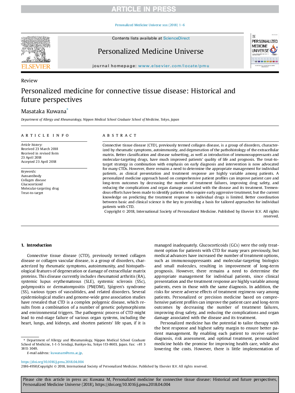 Personalized medicine for connective tissue disease: Historical and future perspectives